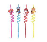 Patrulla Canina Pajitas Reutilizables para Niños - Set de 4 Pajitas Espirales Coloridas en Plástico Alimentario Sin BPA - Perfectas para Fiestas de Cumpleaños, Eventos Infantiles y Bebidas Frías