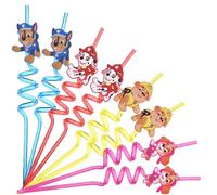 Patrulla Canina Pajitas Reutilizables para Niños - Set de 8 Pajitas Espirales Coloridas en Plástico Alimentario Sin BPA - Perfectas para Fiestas de Cumpleaños, Eventos Infantiles y Bebidas Frías