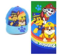 Patrulla Canina | Toalla de Playa o Piscina + Gorra para Niños | Pack Chase, Marshall y Rubble (Azúl, 140 X 70 cm)