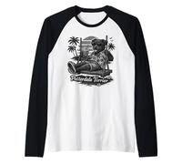 Patterdale Terrier Bebiendo café Helado en un Columpio BW DIGOR - Camiseta Manga Raglan