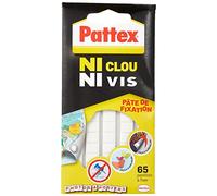 Pattex Ni Clou Ni Vis pasta de fijación, pastillas adhesivas reposicionables blancas fáciles de quitar, pasta pegajosa precortada para papel, póster, decoración ligera, 65 pellets