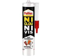 Pattex Ni Clou Ni Vis Tous Matériaux Crystal (cartouche de 290 g) - Colle de fixation extra forte pour intérieur et extérieur - Mastic transparent multi-matériaux