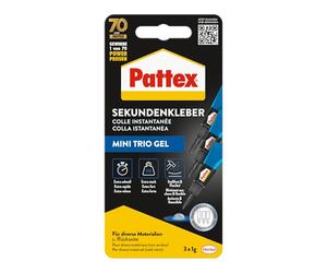 Pattex pegamento instantáneo Ultra Gel Mini Trio, super pegamento extra fuerte y flexible en 3 tubos, gel de pegamento instantáneo para, por ejemplo, goma, cuero, madera, 3 tubos de 1 g