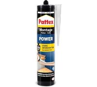 Pattex Power - Adhesivo de montaje, adhesivo de construcción con fuerte adhesión inicial, potente para materiales absorbentes, interiores y exteriores, 1 cartucho de 370 g, blanco