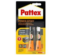 Pattex Power Epoxy Acero Líquido, Pegamento epoxi de Dos componentes de Color Metal a Base de epoxi, Fuerte Adhesivo epoxi para Metales y Otros Materiales, 2x15g