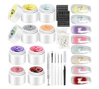 Patting - Esmalte de uñas en gel, esmalte de uñas degradado, paleta creativa de arte de manicura de 8 colores con bolígrafos, calcomanías, pinzas de archivo para niñas, mujeres, adolescentes, hogar