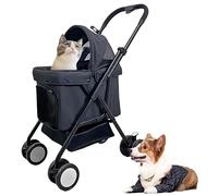 PATUKSHOP Cochecito para Perros y Gatos Plegable Carrito para mascotas con Ruedas Universales Cesta de Almacenaje Correas de Seguridad y Ventanas