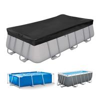 PATWING Cubre Piscinas Rectangulares 405x205x30cm para 400x200cm con Cordón | Negro, resistente a los rayos UV y al desgarro, para verano e invierno, compatible con piscinas INTEX y BESTWAY
