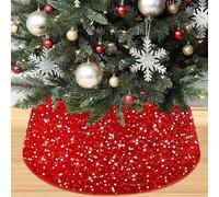 PATYDEST Collar rojo para árbol de Navidad de 28.3 pulgadas, anillo de árbol de Navidad de lentejuelas grande, collar redondo brillante para árbol de Navidad, falda de árbol de Navidad con purpurina