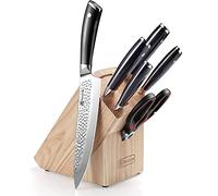 PAUDIN Bloque de cuchillos cuchillo, Juego de cuchillos de 7 piezas inoxidable al carbono juego de cuchillos de cocina profesionales, tijeras y bloque de madera, mangos ergonómicos