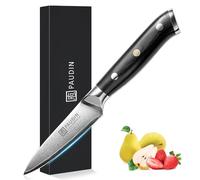 PAUDIN Cuchillo Damasco 9 cm - Cuchillo puntilla Cuchillo de fruta - Cuchillo de cocina profesional VG10 con mango ergonómico G10 negro