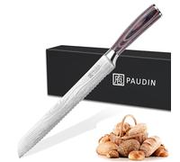 PAUDIN Cuchillo de pan con filo ondulado de 26 cm de acero inoxidable, hoja extra afilada con mango ergonómico de madera pakka