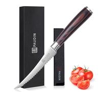 PAUDIN Cuchillo tomate 13 CM, Cuchillo de cocina profesional para tomates, cuchillo para frutas y verduras blandas, cuchillo antiadherente para tomates con hoja afilada y mango ergonómico de madera