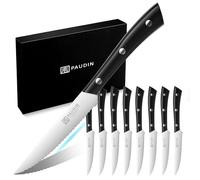 PAUDIN Juego de 8 Cuchillos para Carne de Acero Inoxidable alemán, Hoja Dentada Ultra Afilada y Cuchillo de Mesa con Mango ergonómico con Caja de Regalo