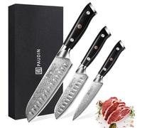 PAUDIN Juego de cuchillos Damasco, Juego de cuchillos 3 piezas, Juego de cuchillos de cocina Damasco fabricados en 67 capas de acero Damasco con alma de acero japonés VG10, mango ergonómico G10