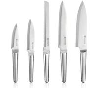 PAUDIN Juego de cuchillos de 5 piezas, juego de cuchillos de cocina de acero inoxidable alemán, cuchillo de chef, cuchillo para pan, cuchillo para carne, cuchillo multiusos, cuchillo para verdura