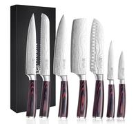 PAUDIN Juego de Cuchillos de Cocina Profesional, Set de 7 Cuchillos Japoneses Acero Inoxidable, Cuchillos Chef Santoku Universal para Cortar Carne Verduras Pan Queso