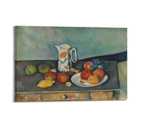 Paul Cezanne-Still Life with Milk Pot and Fruits on A Table Classic Works Posters Canvas Wall Art Prints Photo Picture Paintings Room Decor Home Decorative 20 x 30 pulgadas (50 x 75 cm)