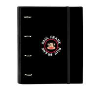 PAUL FRANK Campers - Carpeta 4 Anillas de 35 cm con 100 Hojas A4, Ideal para Niños de Diferentes Edades, Cómoda y Versátil, Calidad y Resistencia, 27x3.5x32 cm, Color Negro