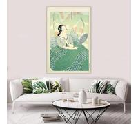 Paul Jacoulet "Retrato de una mujer chamorro - Verde, 1934". Impresiones clásicas en lienzo, pintura para decoración del hogar (60 x 90 cm/sin marco).