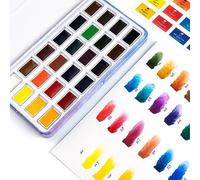 Paul Rubens Acuarela Pintura Set Full Pan, 24 Colores Vivos Pintura para colorear de agua en caja de bolsillo con anillo de metal, alta transparencia intensa y duradera