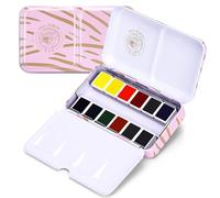 Paul Rubens Juego de acuarelas para artistas, 12 colores vivos en caja portátil, alta transparencia, excelente resistencia a la luz, perfecto kit de acuarelas de viaje profesional para artistas