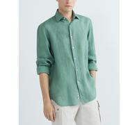 Paul & Shark Camisa de hombre manga larga lisa lino. Verde cadete 2XL