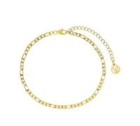 PAUL VALENTINE Figaro Anklet Mujer 18K Oro Plateado Acero Inoxidable 20cm + 5cm Extensor Cierre Mosquetón Oro