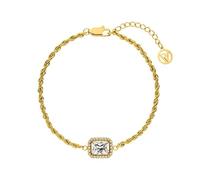 PAUL VALENTINE Pavé Emerald - Pulsera para mujer, acero inoxidable reciclado, 17,5 cm + 3 cm de extensión, con 25 piedras brillantes, cierre de mosquetón, elegante diseño vintage, Mittelgroße, Acero