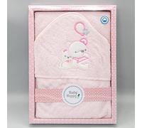 PAULA HOME TEXTIL HOGAR Y DECORACION Maxi Capa de Baño 100X100 en Toalla Rizo 100% Algodón con Bordado Ositos- Ideal baño y Playa. (100 X 100 CM, Globo Rosa)