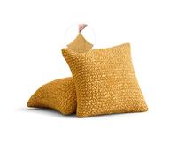 PAULATO - 2 Fundas de cojín de Microfibra Liso, Tejido bielástico antiarañazos Lavable a máquina, tecnología patentada WavyTech y certificación Oeko-Tex, Made in Italy - Mostaza