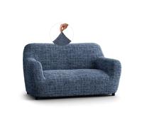 PAULATO - Funda de Sofá 2 Plazas de Microfibra con Estampado, Tejido Biextensible Antirrayas Lavable a Máquina, Certificado Oeko-Tex, Diseño Vittoria Azul - Made in Italy