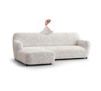 PAULATO - Funda de Sofá con Chaise Longue Izquierda en Microfibra con Estampado, Tejido Biextensible Antirrayas Lavable a Máquina, Certificado Oeko-Tex, Diseño Vittoria Natural - Made in Italy