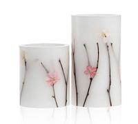 Pauleen 48010 Set de 2 velas de cera Shiny Blossom Candle Velas LED de cera auténtica con llama titilante blanco cálido Cera blanco y rosa