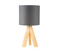 Pauleen 48104 luminaria de sobremesa Woody Love máx. 20 W E14, lámpara trípode escandinava, gris, lámpara de sobremesa 230 V madera/tela