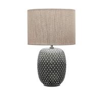 Pauleen 48153 luminaria de sobremesa Pretty Classy, lámpara de cerámica con pantalla de tela, máx. 60 W E27 gris oscuro/beige 230 V cerámica