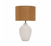 Pauleen 48231 Luminaria de sobremesa Timber Glow, máx. 20 vatios, beige, blanco, bambú, cerámica, E27