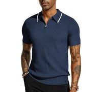 PaulJones Polo de manga corta para hombre, de punto, con cremallera de un cuarto, para verano, para golf, azul marino, XL