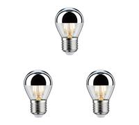 Paulmann 28668 lámpara LED filamento gota 4,8 vatios bombilla cúpula espejo plata 2700 K blanco cálido regulable E27 (Paquete de 3)
