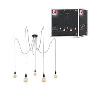 Paulmann 50389 Luminaria colgante Neordic Ketil 5 llamas, araña, máx. 5x60 W, lámpara colgante, negro, lámpara de techo, silicona, metal E27
