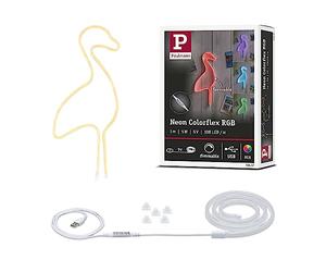 Paulmann 70557 Strip LED Neon Colorflex, strip USB RGB 1 m incl. interruptor de cable, incl. tira de luz 1x5 W, regulable, cinta de luz, blanco, plástico, cinta de LED