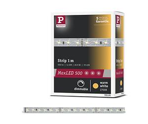 Paulmann 70581 Strip MaxLED 500 1 m 2700 K blanco cálido, strip LED sin recubrimiento 7 W tira de luz 550 lm cinta de luz 72 LED 24 V