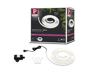 Paulmann 78905 Juego de strip LED SimpLED Outdoor 3m, blanco cálido, incl. strip 1x12W, blanco, tira de luz, plástico, tira de luces, 3000K