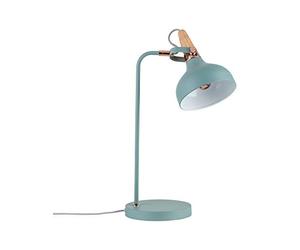 Paulmann 79651 Luminaria de sobremesa Neordic Juna máx. 1x20W, luminaria de sobremesa para lámparas E14, lámpara para mesita de noche, verde satinado/cobre/madera 230 V metal/madera, sin fuente de luz