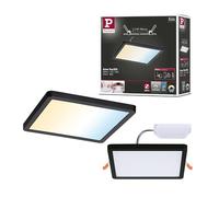 Paulmann 79966 Panel LED empotrable Areo IP44 175x175mm cuadrado, incl. 1x13 W regulable, blanco ajustable, negro, plástico, plafón 3000 K