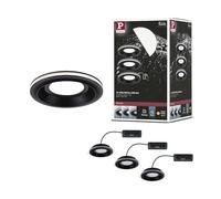 Paulmann Set de focos empotrables Sormus (19,5 W, Ø x Al: 10 x 3,3 cm, Negro, 3 ud., Blanco cálido)