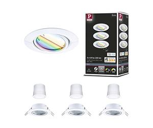 Paulmann 92466 Luminaria empotrable LED Base Smart Home Zigbee juego básico, giratoria, redonda 230V 3x4,9W 3x420lm regulable 90mm blanco metal RGBW+