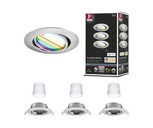 Paulmann 92467 Luminaria empotrable LED Base Smart Home Zigbee juego básico, giratoria, redonda 230V 3x4,9W 3x420lm regul. 90mm acero mate metal RGBW+