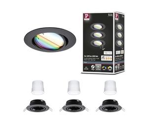 Paulmann 92468 Luminaria empotrable LED Base Smart Home Zigbee juego básico, giratoria, redonda 230V 3x4,9W 3x420lm regul. 90mm negro mate metal RGBW+