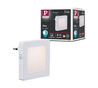 Paulmann 92493 Luz de noche LED enchufe Esby cuadrada, 0,016 W con sensor crepuscular, blanco, plástico, 3000 K, blanco cálido